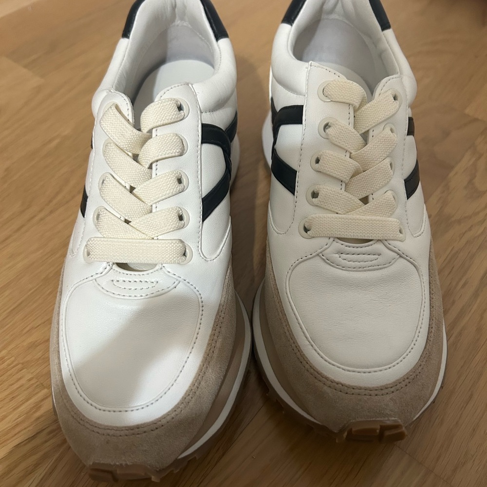 Veronica Beard White and Tan Sneakers